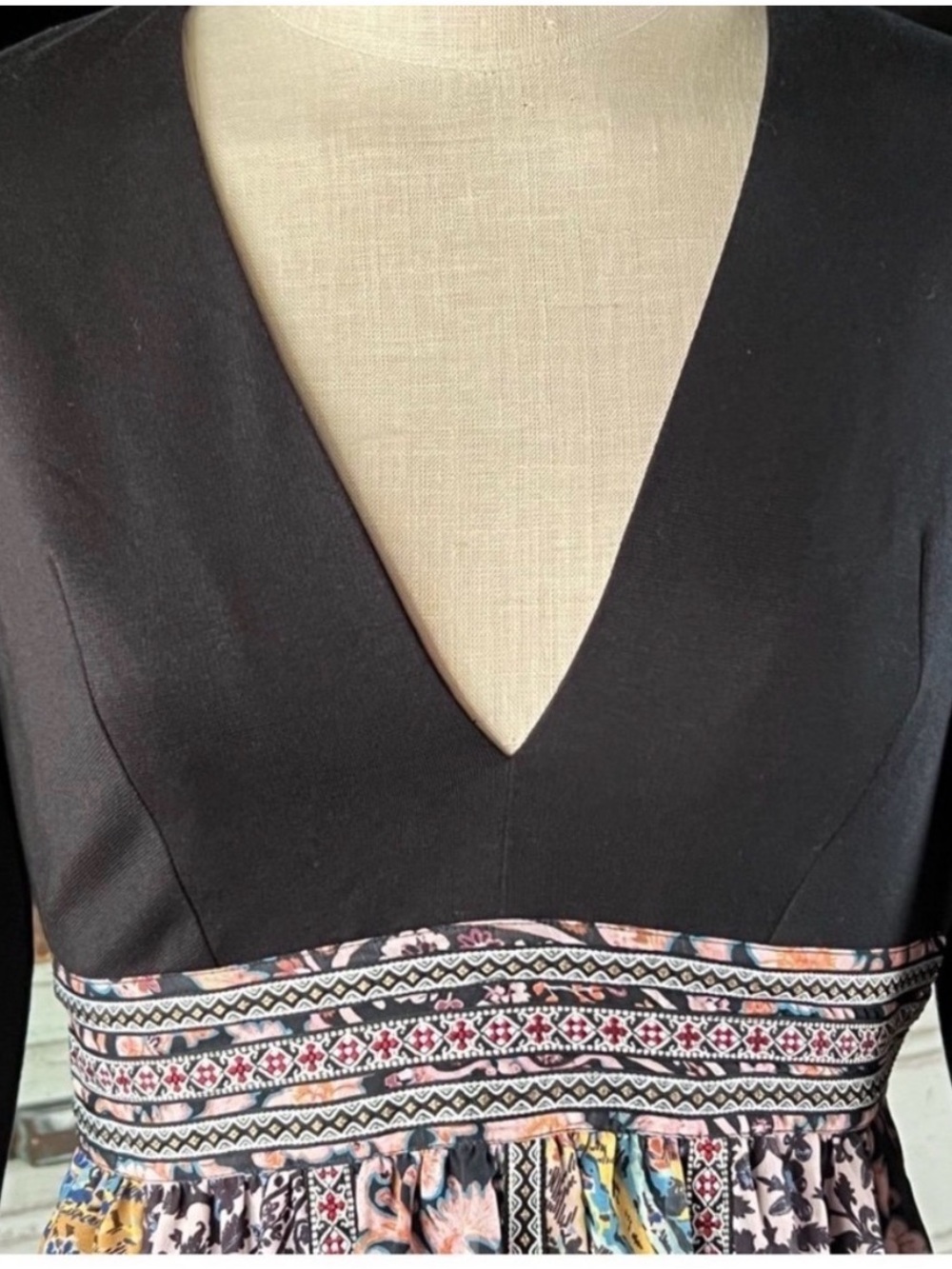 Anthropologie Black Bodice Paisley-Print Long Sleeve Boho Midi Dress - Picture 8 of 13
